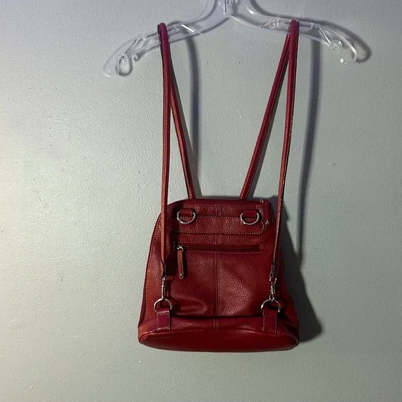 Clarks Red Leather Convertible Backpack Purse Shoulder Bag - Picture 12 of 12